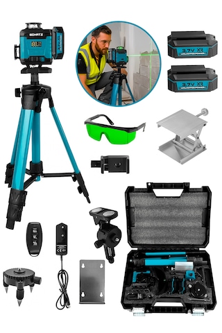 Schatz Profesyonel 360 16 Köşe Otomatik Hizalama Tripod'lu Yeşil Işık Lazer Hizalama Mavi