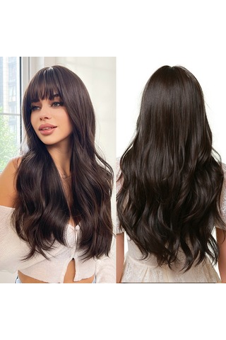 Kadın Modası Kahverengi Uzun Dalgalı Peruk