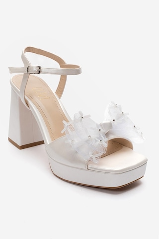 Luvishoes Marısol Sedef Cilt Taşlı Fiyonklu Kadın Topuklu Ayakkabı