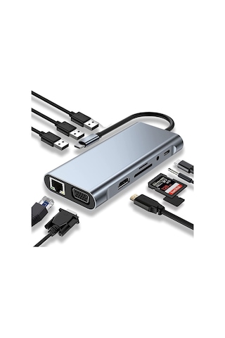 5236 Type C To Hdmi Vga Usb 3.0 Sd Tf Kart Rj45 Çoklayıcı Hub