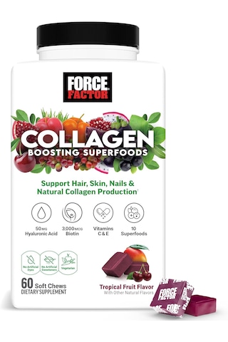 Force Factor Collagen Superfoods Women With Biotin Hyaluronic Acid And Vitamin C For Hair Skin Nails 60 Chews