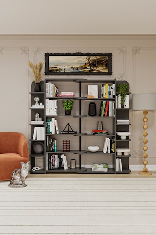 Asra Trend Modern Dönebilen Ayarlanabilir Raflı Ev Ofis Kitaplık %100 Mdf Dekoratif Kütüphane Kitaplık Dk01 Koyu Gri