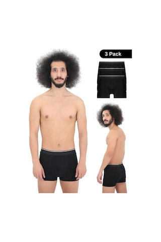 Andredimoda Erkek 3'lü Boxer 1. Sınıf Kumaş Premium Paket Özel Dizayn. Düz Likralı Boxer Şort Çeyizlik Hediyelik Siyah Siyah