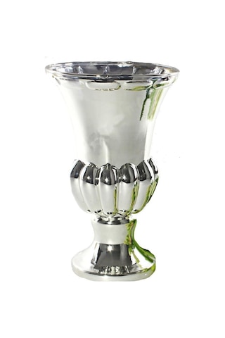 Cam Vazo Antik Kupa Tasarım Gümüş Renk 28x20 Cm