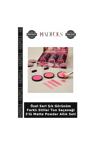 Özel Seri Şık Görünüm Farklı Stiller Ton Seçeneği 3'lü Matte Powder Allık Seti Çok Renkli