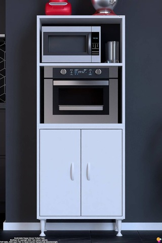 Duru 65 Cm Çift Kapaklı Mutfak Kiler Dolabı Raflı Mikrodalga Fırın Standı Banyo Dolabı 65x150x32 Cm Beyaz