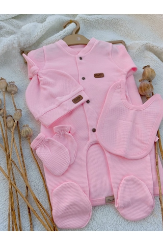 Kız Bebek Yeni Doğan Pembe 5 Parça Waffle Hastane Çıkışı Pembe