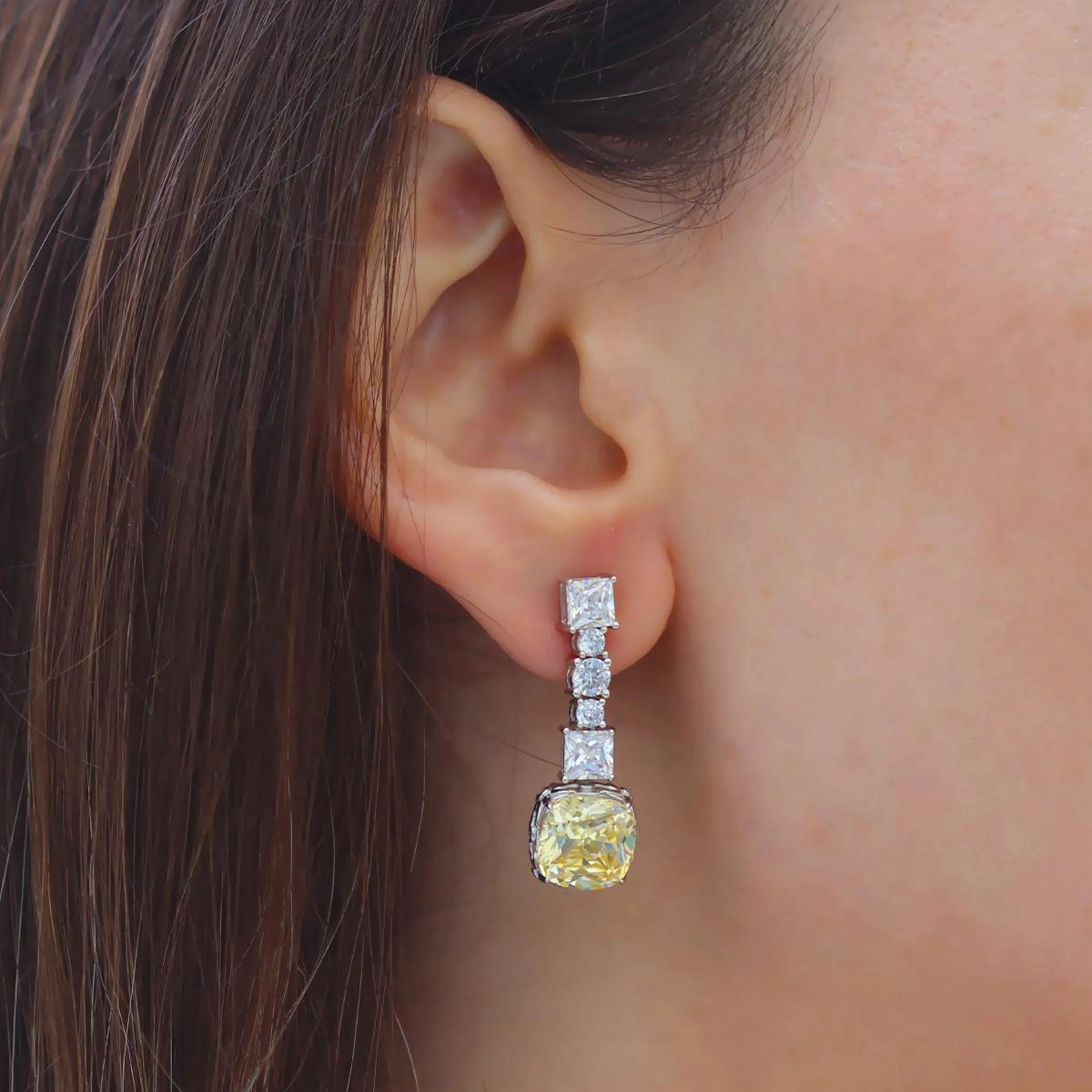 Radiant Sitrin Taşlı Gümüş Küpe Gümüş