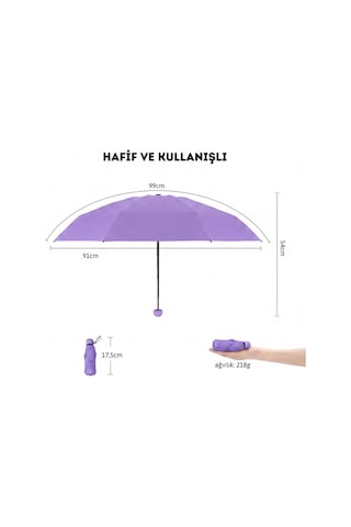 Bosile Uv Korumalı Portatif Katlanabilir Şemsiye Su Geçirmez Özel Kılıflı Kompakt Tasarım Mor-lila