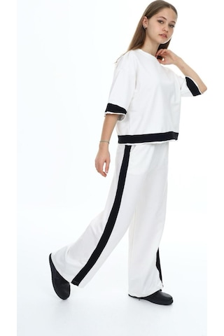 Kız Çocuk %100 Pamuk Oversize Yarım Kol Alt-üst Eşofman Takım-eşt-0013 Beyaz