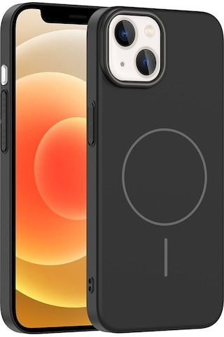 Apple Uyumlu iPhone 14 Kılıf Magsafe Şarj Özellikli Silikon Kapak Ruby Siyah