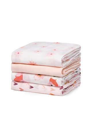 Muslin Kundak Bezi 4'lü Set Ultra Yumuşak ve Nefes Alabilir Pamuk 120x120 CM Pembe