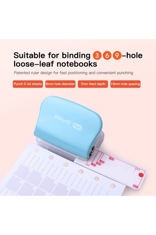 Aubyhe Kw-trio 3 Delikli El Matkapı, 6mm Çap, Metal+abs, 5 Kağıt Kapasitesi, Patenti Var Ölçü Çubuğu, Mavi, Çizelge/defter İçin Mavi