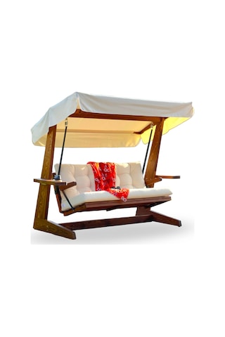 Viva 2200 3 Kişilik Ahşap Bahçe Salıncağı, Balkon ve Teras Salıncağı, Dış Mekan Salıncağı/Krem