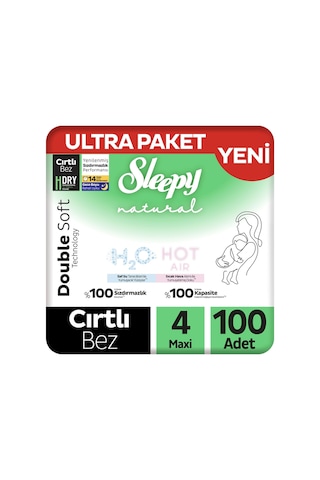 Sleepy Natural Double Soft Ultra Paket Bebek Bezi 4 Numara Maxi 100 Adet