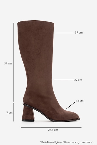 Luvishoes Paradis Kahverengi Süet Kadın Kalın Topuklu Çizme Kahverengi