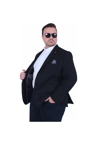 Mocgrande Erkek Büyük Beden 4 Drop Blazer Şönili Ceket 500602 Sıyah Siyah