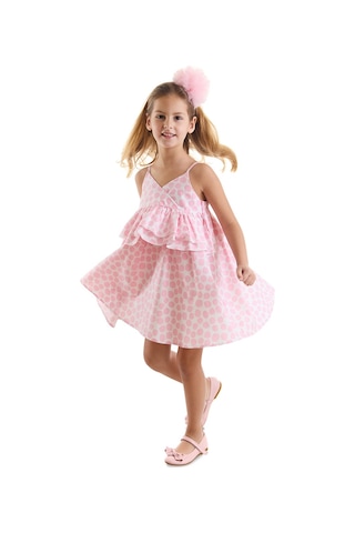 Denokids Mushi Pembe Puantiye Kız Çocuk Poplin Elbise Pembe