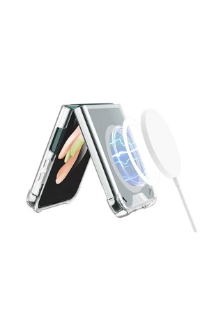 Galaxy Uyumlu Z Flip 3 Kılıf Wireless Şarj Özellikli Airbagli Zore Kıpta Anti Shock M-safe Kapak