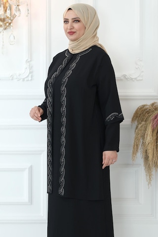 Amine Hüma Kristal Taşlı Abiye Siyah Siyah