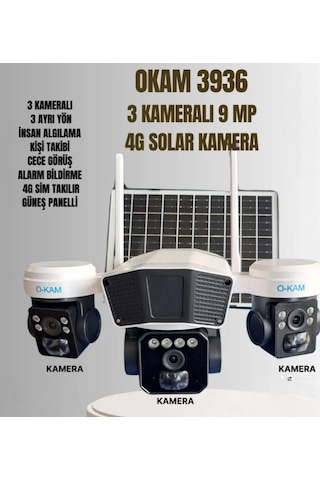 3 Kameralı O-kam 3936 Ptz Solar Sim Kartlı 4g Güvenlik Kamerası