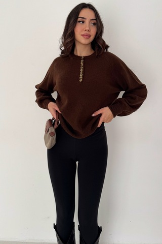 Noa & Noa Kadın Düğmeli Triko Kazak Red Stitch kahverengi