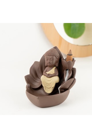 Zen Oturan Buddha Geri Akışlı Şelale Tütsülük Kahverengi