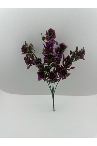 5 Dallı Yapay Çiçek Plastik Mini Gül Demeti Garnitür Ara Dal Dekoratif Yapay Bitki - Fuşya