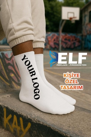 Kişiye Özel Baskılı Çorap Tasarlanabilir Beyaz