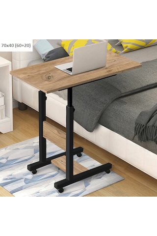 Yükseklik Ayarlı Yatak Sehpası - Atlantik Çam Tekerli 70x40