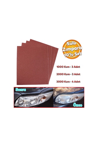 Araç Otomotiv Far Temizle Parlatma İnce Kalın Kum Su Zımpara Kağıt Set 1000-2000-3000 Kum 10 Adet