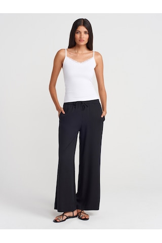Dilvin 71623 Geniş Paça Pantolon-siyah Siyah