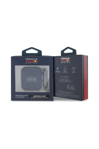 Airpods Uyumlu Kılıf Redbull Lisanslı Baskı Logolu Askı Aparatlı Silikon Kapak Lacivert