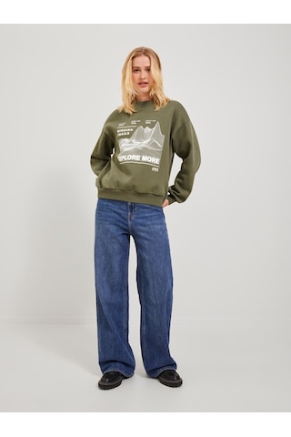 Jack & Jones Jjxx Bisiklet Yaka Rahat Kesim Haki Kadın Sweatshirt 12241324 001