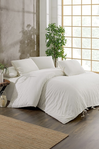 Dante Nakışlı %100 Pamuk Natürel Çift Kişilik Nevresim Takımı Beyaz Pudra