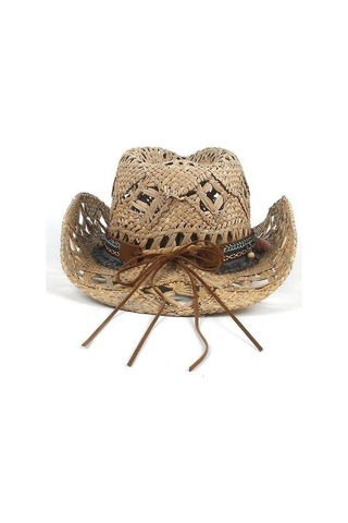 El Yapımı Doğal Saman Dokuma Kovboy Şapkası - Üç Fasulye Desenli Şık Ve Rahat Aksesuar Kahverengi