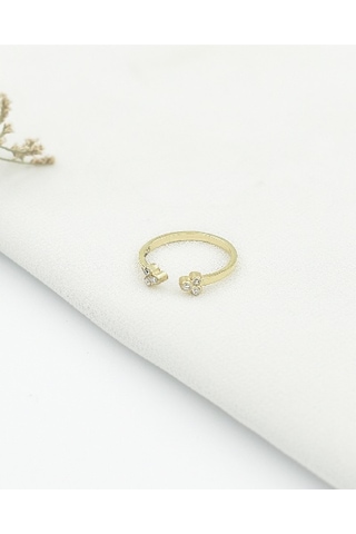 Brezza Lusso Jewelry Ziron Taşlı Kadın Gümüş Yüzük Ayarlanabilir Altın