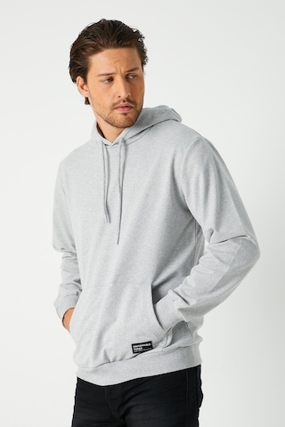 Mmetalic Erkek Gri Basic Kapüşonlu Regular Fit Normal Kesim 2 İplik Kumaş Günlük Sweatshirt Gri