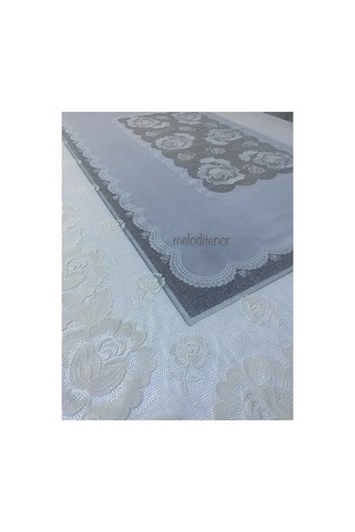Meiwa Tül Dantel Kenarlı Volanlı Gül Pvc Dikdörtgen Muşamba Masa Örtüsü Silinebilir 122 X 155 Cm Krem