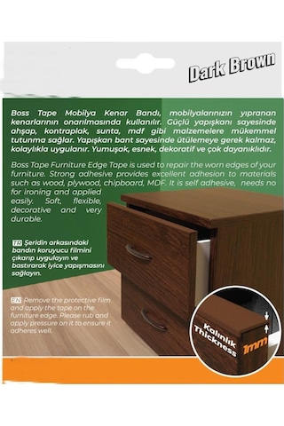 Kendinden Yapışkanlı Masa,raf,dolap,tezgah,mobilya Kenar Bandı 18mmx5 Metre-koyu Kahve