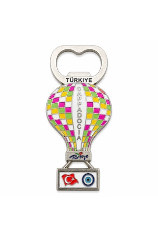 Kapadokya Balon Model Metal Şişe Açacağı Buzdolabı Magneti Türkiye Temalı Hediyelik Dekoratif Magnet Açık Yeşil