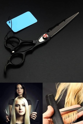 Siyah Dış Bükey Düz Uçlu Saç Kesim Makası 6 İnç Xlq572