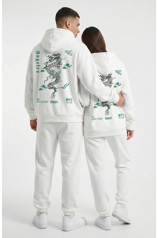 Nevermind Unisex Oversize Hoodie Detaylı Grafik Figür Baskılı Beyaz