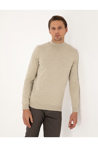 Pierre Cardin Kum Melanj Slim Fit Yarım Balıkçı Yaka Basic Triko Kazak 50315457-vr123
