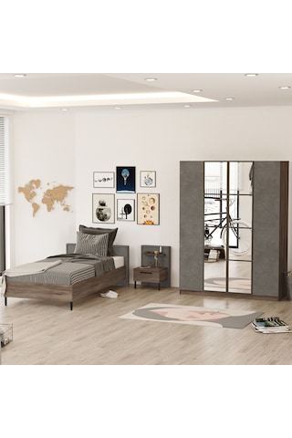 Robin Home Dream Genç Odası Takımı 3'Lü Set Karyola - Komodin - Kahverengi