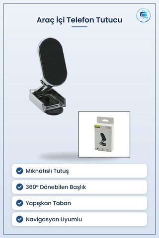 Mıknatıslı Araç İçi Telefon Tutucu Yapışkanlı Derece Dönebilen Ba