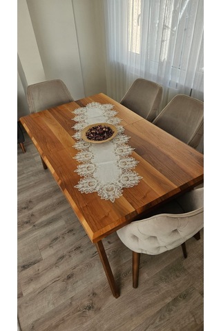 Çınar Desen Fransız Dantelli Keten Gardeya Lüks Runner