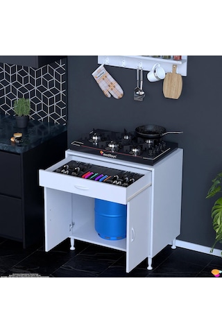 Modilayn Doqu Xxxl Set Ocak Altı Dolap 80x88x48 Cm 1 Çekmece 2 Kapaklı Ve 1 Gözlü Tüp Bölmelidir Beyaz