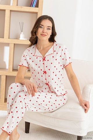 Nisanca Venice Dream %100 Pamuk Minimal Desenli Kadın Pijama Takımınefes Alabilir, Rahat Ev Giyim Seti Kırmızı