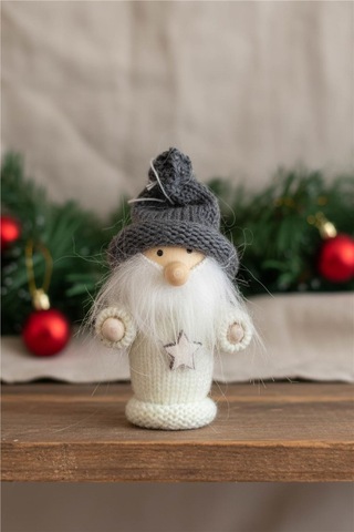 Yılbaşı Ağaç Süsü Gri Bereli Noel Figürü